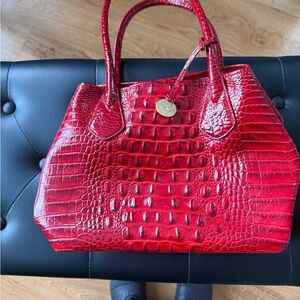Brahmin Chic Red Crocodile-Embossed Tote Bag